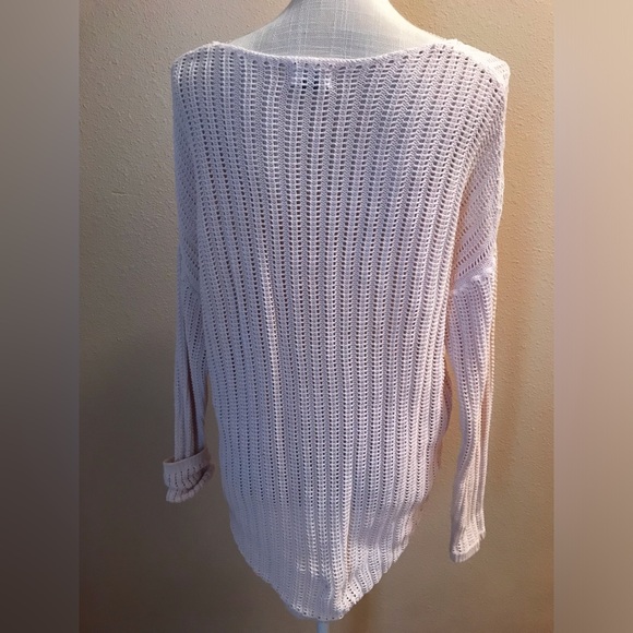 High low white knit v neck sweater long sleeve oversized style - Picture 2 of 3